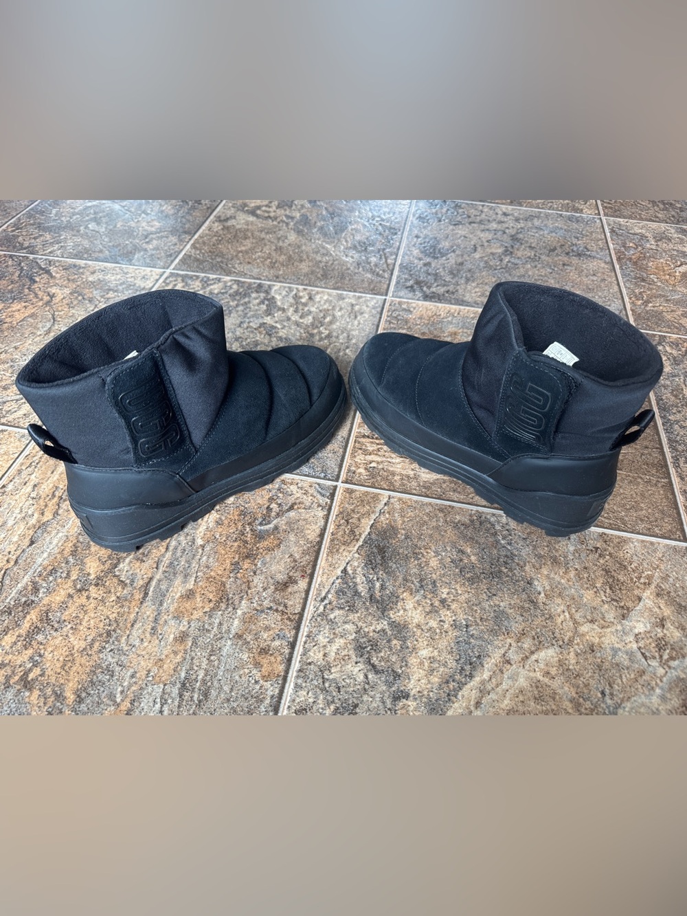 UGG Klamath Mini Waterproof Suede Logo Boots- Black, Women’s Size 7